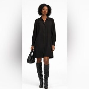 Madewell Black Long Sleeve Button-Front Mini Shirt Dress XS NWT